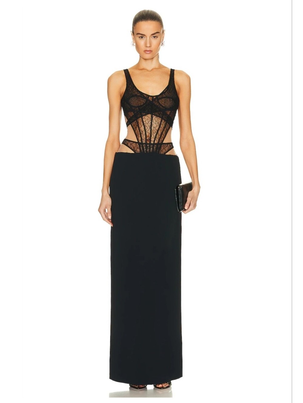 David Koma cutout lace and cady maxi dress US6/M
